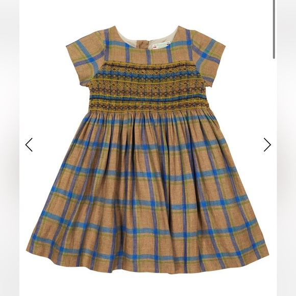 BONPOINT
Kids' Duchesse Checked Linen Dress In Nutmeg
 100% Linen Girls 8 - Picture 1 of 9